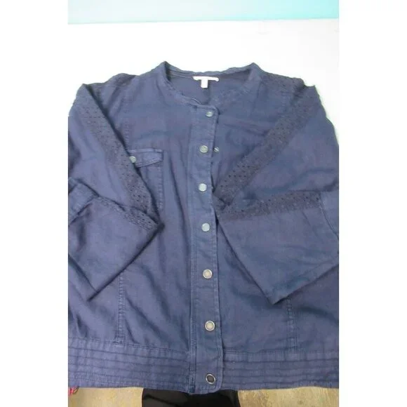 Maurices Top 3X Navy Blue Long Sleeve Shirt Jacket Women's Snap Closure - Picture 4 of 7